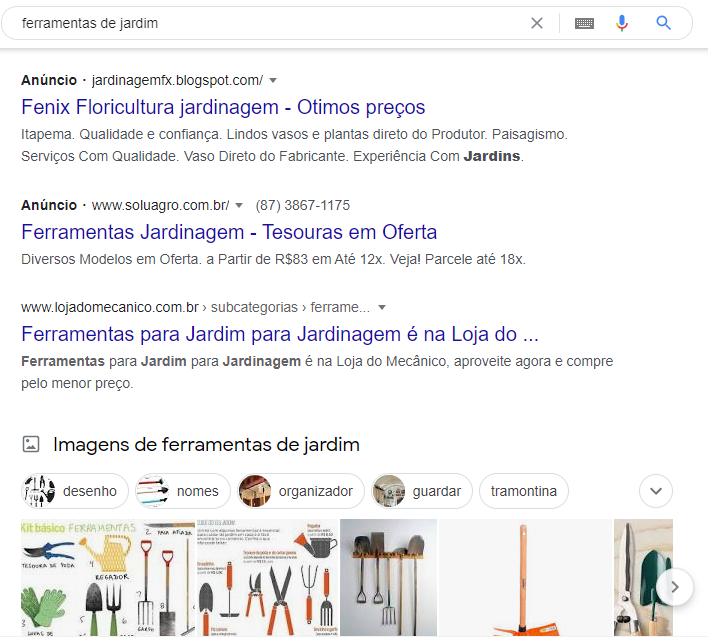 Marketing orgânico - pesquisa Google