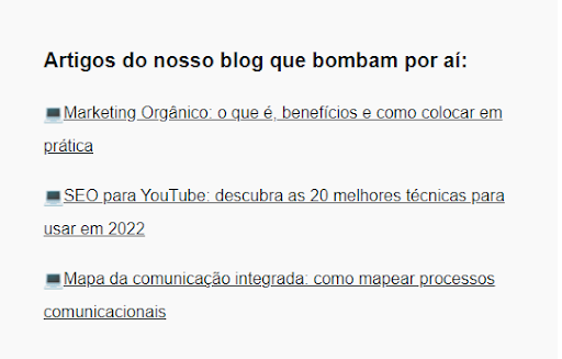 Newsletter - Chamadas para conteúdo