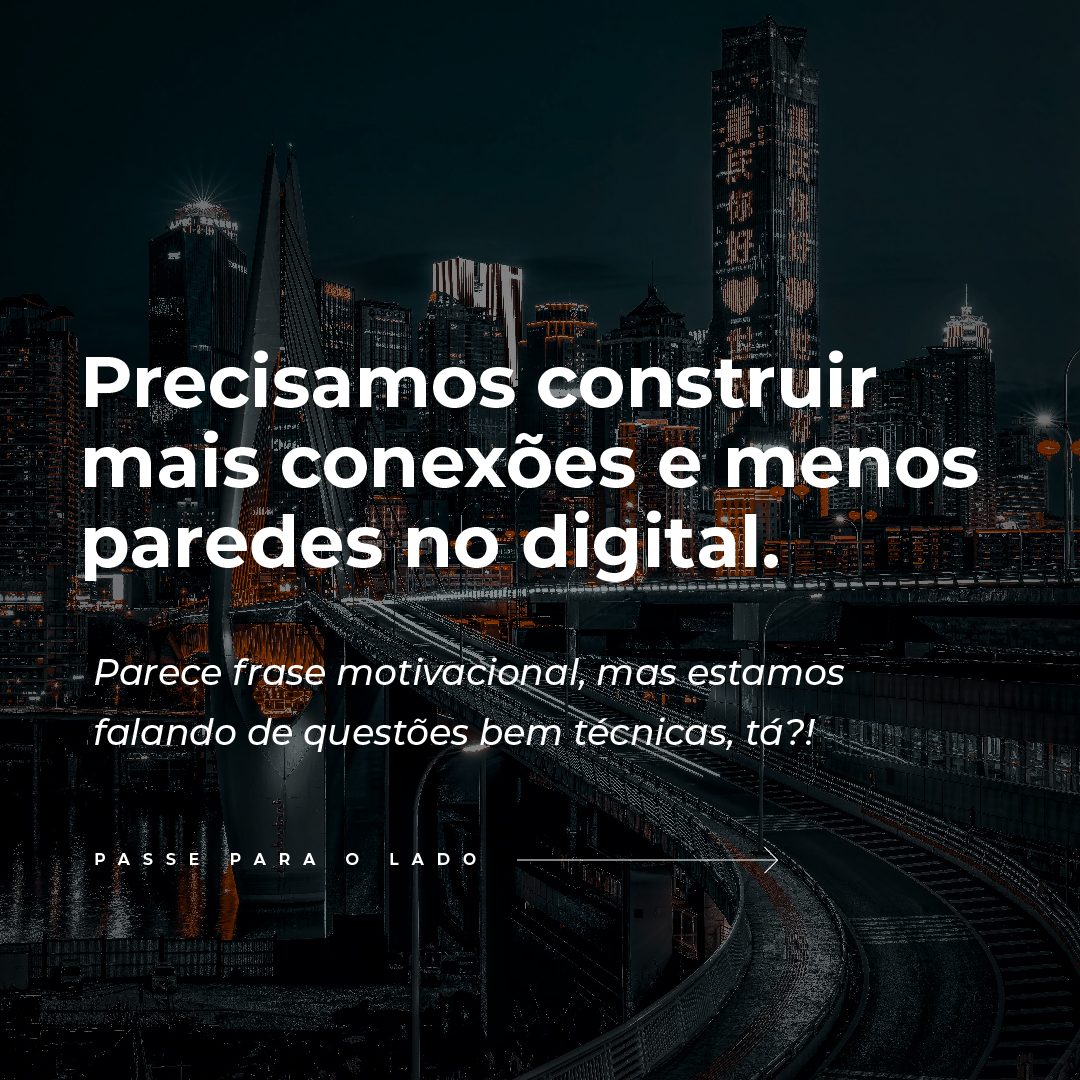 #PraCegoVer #PraTodesVerem: A postagem mostra a sequência de 5 imagens. A primeira mostra o texto "Precisamos construir mais conexões e menos paredes no digital. Parece frase motivacional, mas estamos falando de questões bem técnicas, tá?!". A segunda mostra o texto "Em resumo: domínio é o endereço da empresa no digital. Subdomínio é o que vem antes do domínio, como subdominio.dominio.com.br. Diretório é tudo o que vem depois do domínio, como dominio.com.br/diretorio". A terceira imagem mostra o texto "Como é o ambiente digital de muitas empresas: www.dominioprincipal.com.br, www.dominioa.com.br, www.dominiob.com.br, www.dominioc.com.br". A quarta imagem mostra o texto "Como deveria ser: dominioprincipal.com.br, subdominio.dominio.com.br ou dominio.com.br/diretorio. Exemplo: otimindex.com.br é um direcionamento de otimindex.otimifica.com.br ou otimifica.com.br/otimindex". A última imagem mostra o texto "Salve para mandar para a TI quando for fazer alterações no seu site da próxima vez!".