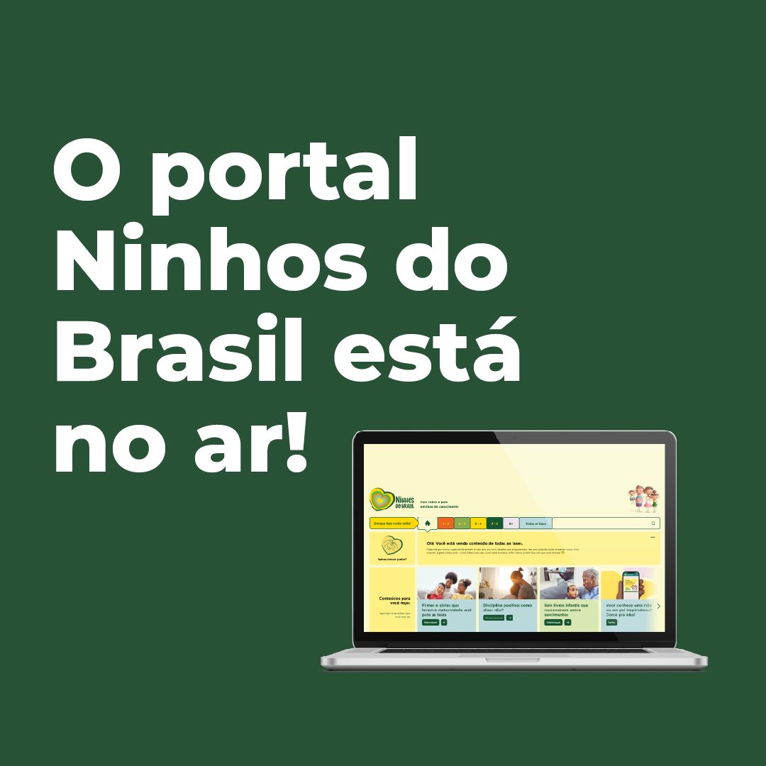 #PraCegoVer #PraTodesVerem: A foto mostra um notebook aberto, com sua tela mostrando o início do site Portal Ninhos do Brasil. O fundo é de cor verde e ao lado do notebook há o texto "O portal Ninhos do Brasil está no ar!", anunciando o lançamento deste portal para todos.